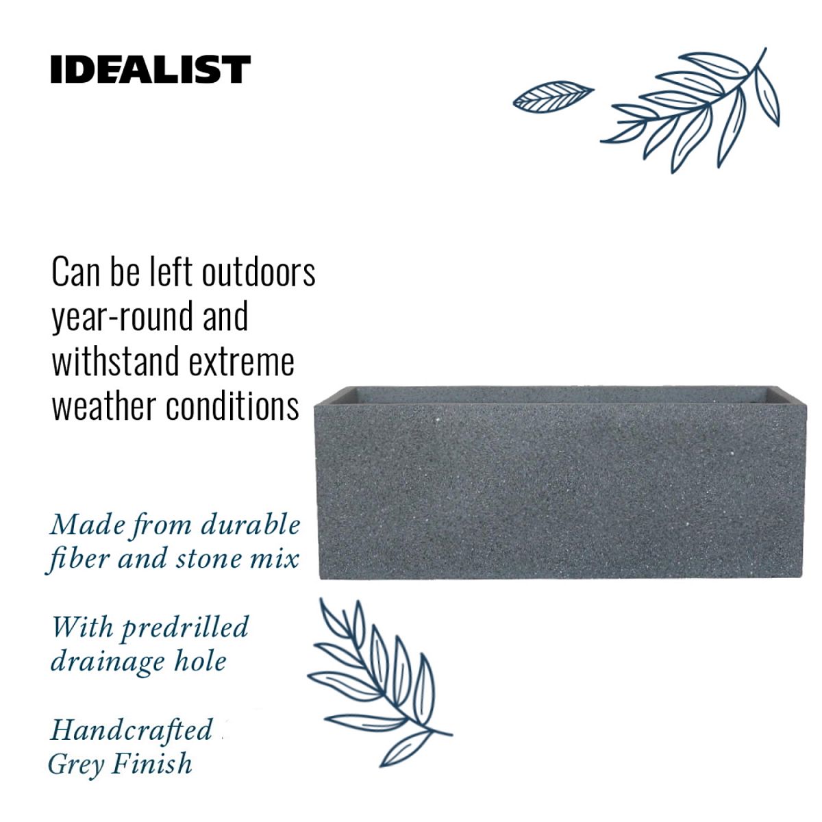 Textured Concrete Effect Trough Outdoor Planter by Idealist Lite