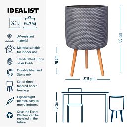 IDEALIST Lite Honeycomb Style Cylinder Planter on Legs, Round Pot Plant Stand Indoor