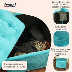 Premium Square Footstool with Storage Velvet Ottoman Storage Pouffe on Feet by Froppi