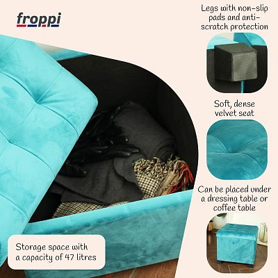 Premium Square Footstool with Storage Velvet Ottoman Storage Pouffe on Feet by Froppi