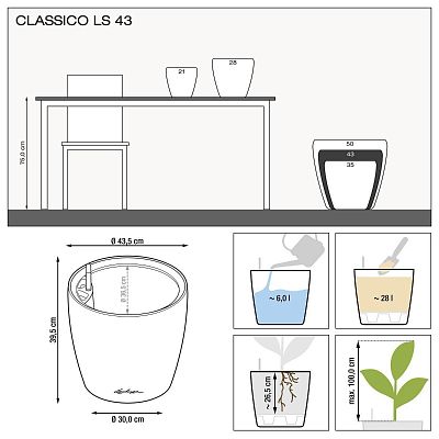 LECHUZA CLASSICO LS Round Poly Resin Self-watering Planter