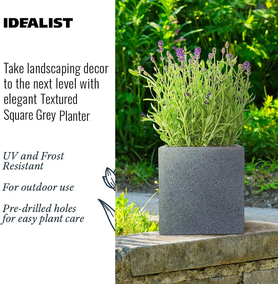 IDEALIST Lite Textured Concrete Effect Square Outdoor Planter