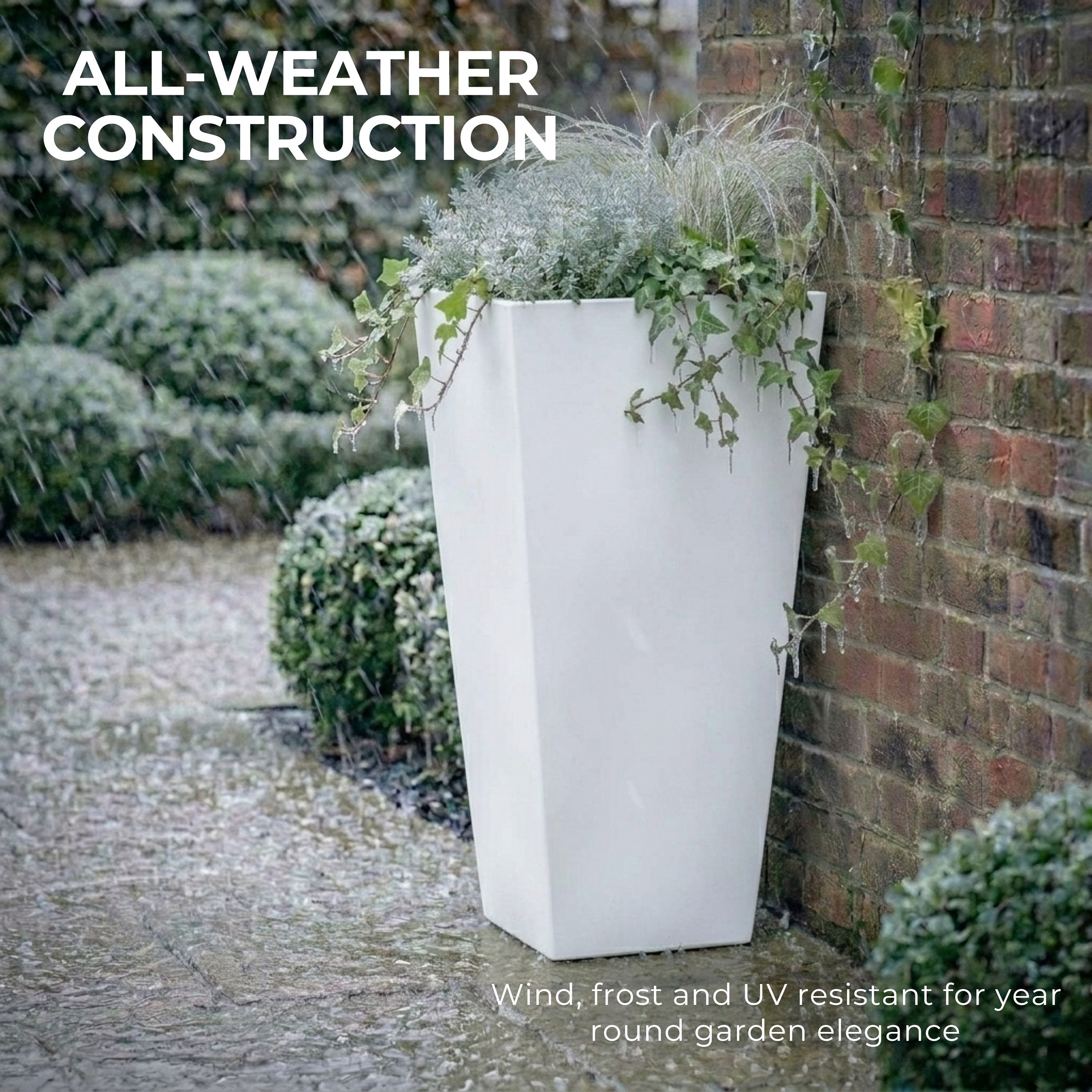 Set of IDEALIST Lite Light Concrete Garden Tall Planters, Outdoor Plant Pots with Tapered Shape