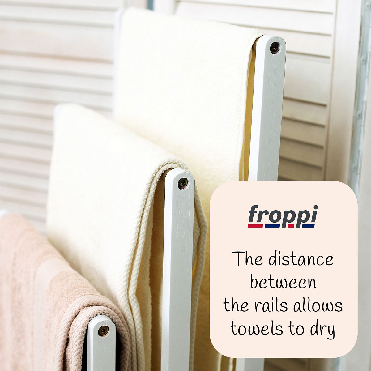 Froppi Bamboo Free Standing Towel Rack, Wooden Towel Holder and Ladder with 3 Bars