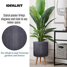IDEALIST Lite Ribbed Cylinder Planter on Legs, Round Pot Plant Stand Indoor