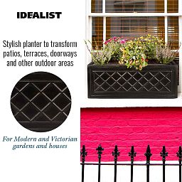 IDEALIST Lite Window Box Faux Lead Lattice Grey Light Stone Planter
