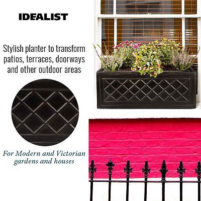 IDEALIST Lite Window Box Faux Lead Lattice Grey Light Stone Planter
