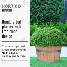 Rustic European Birch Hardwood Round Tub Half Barrel Outdoor Planter Made in UK by HORTICO
