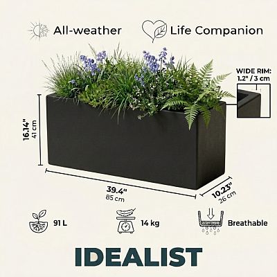 IDEALIST Lite Contemporary Light Concrete High Trough Planter