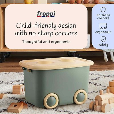 Stackable Plastic Kids Toy Storage Box with Lid and Wheels by Froppi