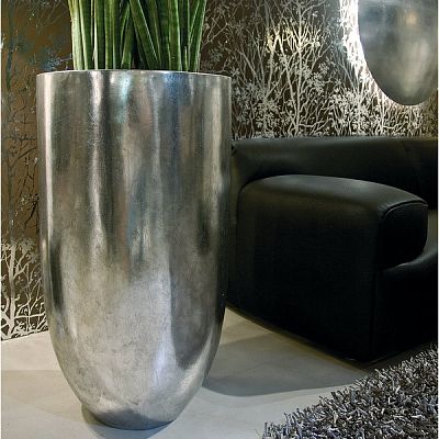 Pandora Leaf (single wall) Round Tall Polystone Indoor Planter