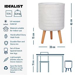 IDEALIST Lite Plaited Style Cylinder Planter on Legs, Round Pot Plant Stand Indoor