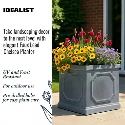 IDEALIST Lite Faux Lead Chelsea Box Square Light Concrete Planter