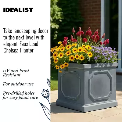 IDEALIST Lite Faux Lead Chelsea Box Square Light Concrete Planter