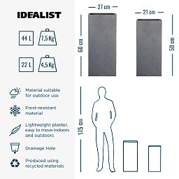 IDEALIST Lite Tall Square Contemporary Light Concrete Planter Set