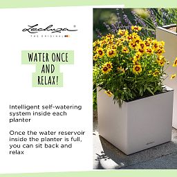 LECHUZA CANTO Slatestone Low Square Poly Resin Self-watering Planter