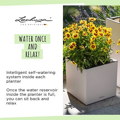 LECHUZA CANTO Slatestone Low Square Poly Resin Self-watering Planter