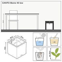 LECHUZA CANTO Stone Low Square Poly Resin Self-watering Planter