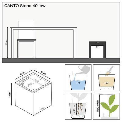 LECHUZA CANTO Stone Low Square Poly Resin Self-watering Planter