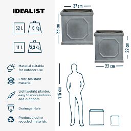 IDEALIST Lite Faux Lead Chelsea Box Square Grey Light Stone Planter Set