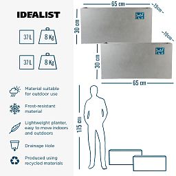 IDEALIST Lite Contemporary Light Concrete High Trough Planter Set