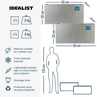 IDEALIST Lite Contemporary Light Concrete High Trough Planter Set