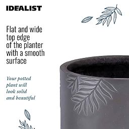 IDEALIST Lite Leaf Embossed Table Indoor Cylinder Round Plant Pot