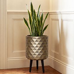 IDEALIST Lite Indoor Plant Pot, Diamond Faceted Antique Gold Planter on Legs