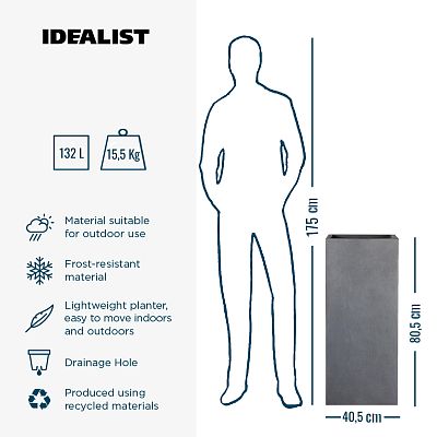 Tall Square Contemporary Light Concrete Planter by Idealist Lite