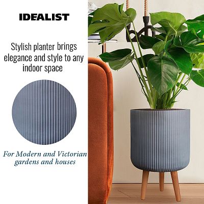 IDEALIST Lite Ribbed Cylinder Planter on Legs, Round Pot Plant Stand Indoor