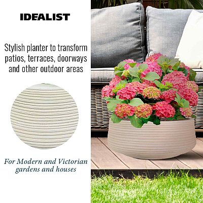 IDEALIST Lite Large Ribbed Light Concrete Bowl Planter
