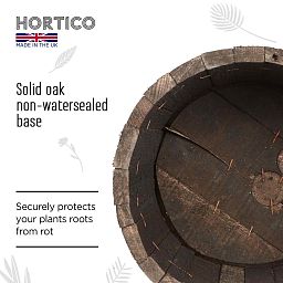 Rustic Upcycled Oak Wood Round Tub Half Barrel Outdoor Planter Made in UK by HORTICO