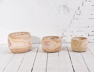 HORTICO ECO Wooden House Planter Round Indoor Plant Pot for House Plants with Waterproof Liner