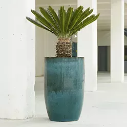 Ceramic Turquoise Round Tall Glossy Blue Planter Pot In/Out