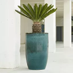 Ceramic Turquoise Round Tall Glossy Blue Planter Pot In/Out