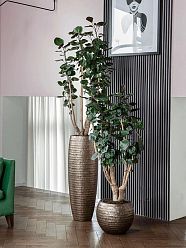 Opus Hammered Polystone Tall Planter + Liner | Round Large Indoor Plant Pot