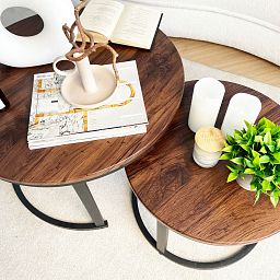 Froppi Round Coffee Tables for Living Room: Set of 2 Nesting Coffee Tables, MDF