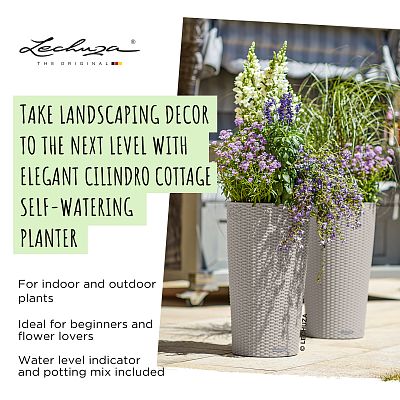 LECHUZA CILINDRO Cottage Round Tall Poly Resin Self-watering Planter