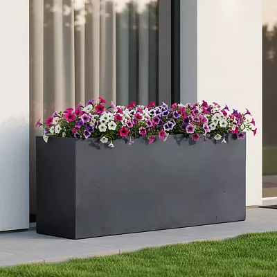 Set of 2 IDEALIST Lite Trough Garden Planters, Light Concrete Outdoor Large Plant Pots