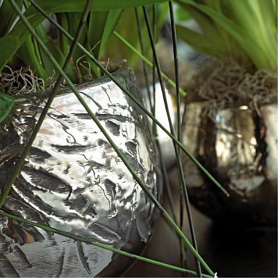 Luxury Ancient Chrome Round Polystone Indoor Planter