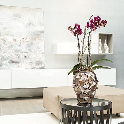 Shell Orchid Round Tall Polystone Indoor Planter