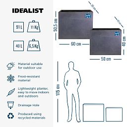 IDEALIST Lite Contemporary Light Concrete Trough Planter Set