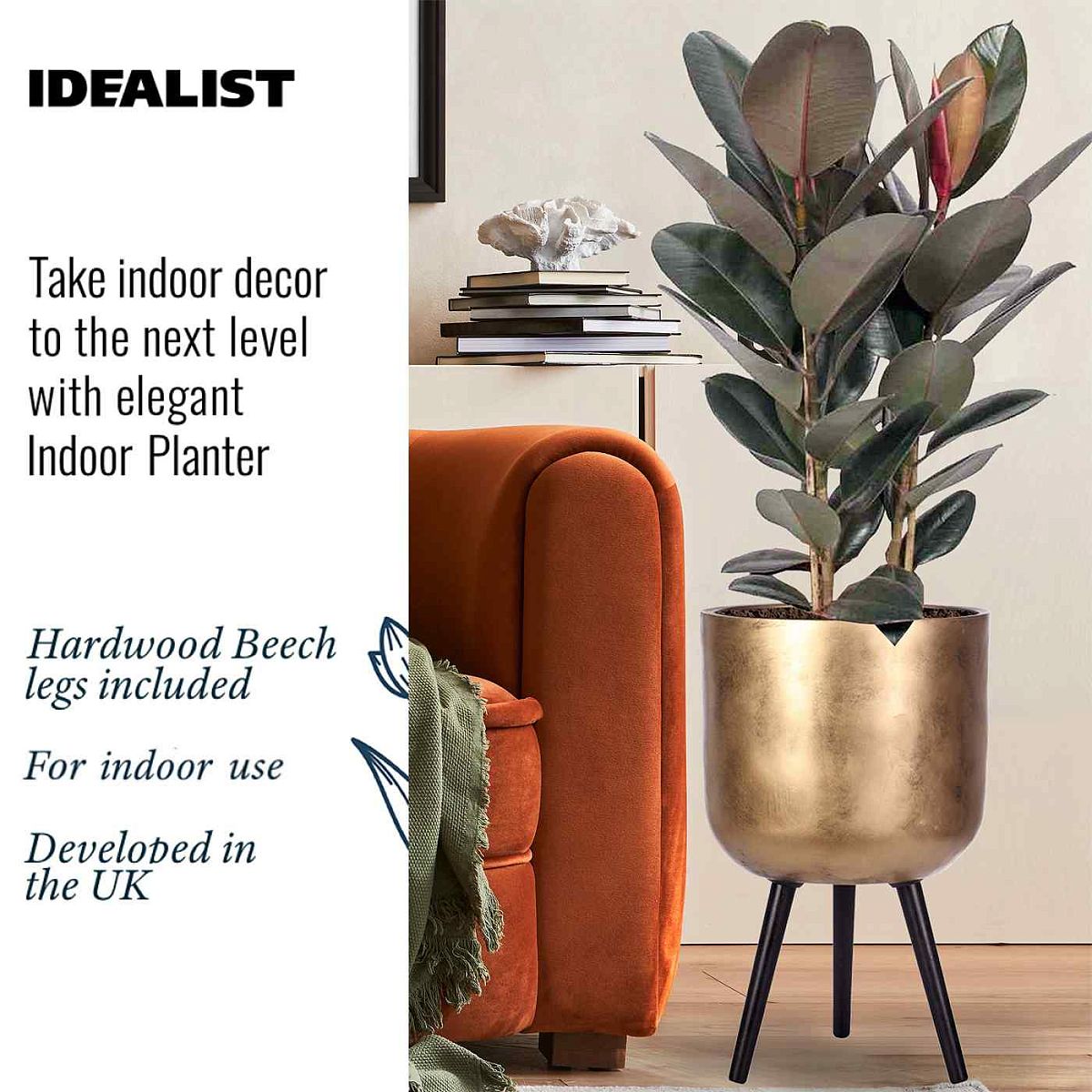 Concrete Effect Round Planter on Legs, Round Pot Plant Stand Indoor by Idealist Lite