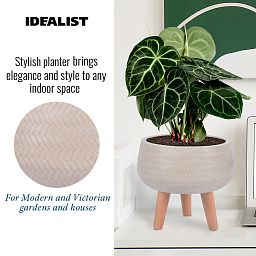 IDEALIST Lite Plaited Style Bowl Planter on Legs, Round Pot Plant Stand Indoor