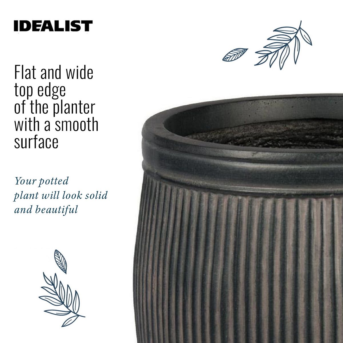IDEALIST Lite Vertical Ribbed Vintage Style Barrel Round Planter