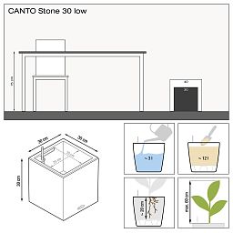 LECHUZA CANTO Stone Low Square Poly Resin Self-watering Planter