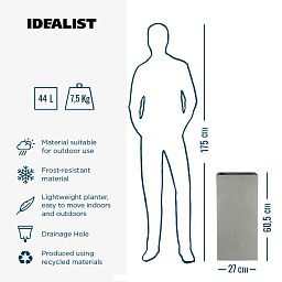 IDEALIST Lite Tall Square Contemporary Light Concrete Planter