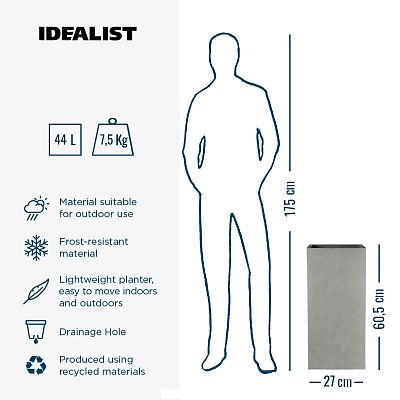 IDEALIST Lite Tall Square Contemporary Light Concrete Planter