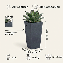 Set of IDEALIST Lite Light Concrete Garden Tall Planters, Outdoor Plant Pots with Tapered Shape
