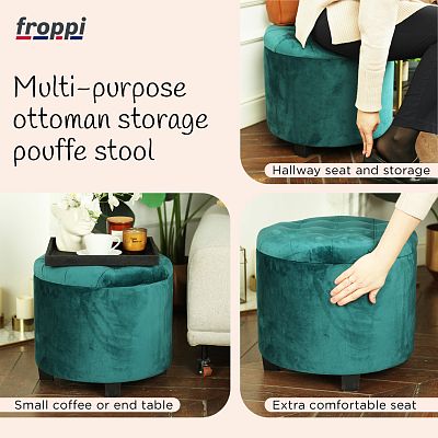 Premium Footstool with Storage Round Velvet Ottoman Storage Pouffe on Feet by Froppi